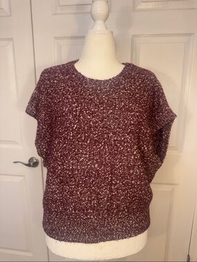 LOFT Marled Knit Short-Sleeve Sweater - Burgundy